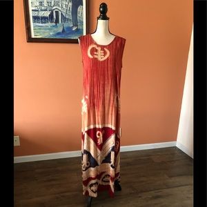 VINTAGE STEP IN STYLE orange/cream/black sleeveless maxi dress